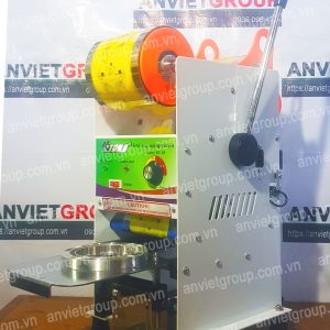 Máy dán ép dập đậy nắp miệng ly cốc bán bán tự động cuộn màng Eton B9