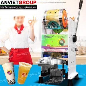 Máy dán ép dập đậy nắp miệng ly cốc bán bán tự động cuộn màng Eton B9