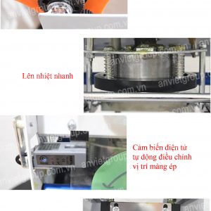 Máy dán ép, dập đậy nắp miệng ly cốc hộp bán tự động (tự cuộn màng) Eton B9 7 Máy dán ép dập đậy nắp miệng ly cốc bán bán tự động cuộn màng Eton B9