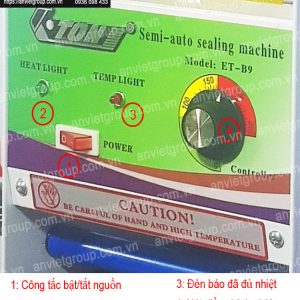 Máy dán ép, dập đậy nắp miệng ly cốc hộp bán tự động (tự cuộn màng) Eton B9 8 Máy dán ép dập đậy nắp miệng ly cốc bán bán tự động cuộn màng Eton B9