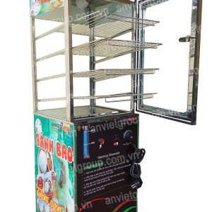 Tủ máy hấp nóng giữ nhiệt trưng bày bảo quản bánh bao mini có bánh xe An Việt