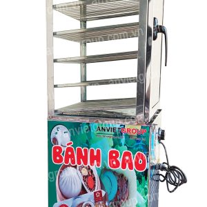 Tủ máy hấp nóng giữ nhiệt trưng bày bảo quản bánh bao mini có bánh xe An Việt